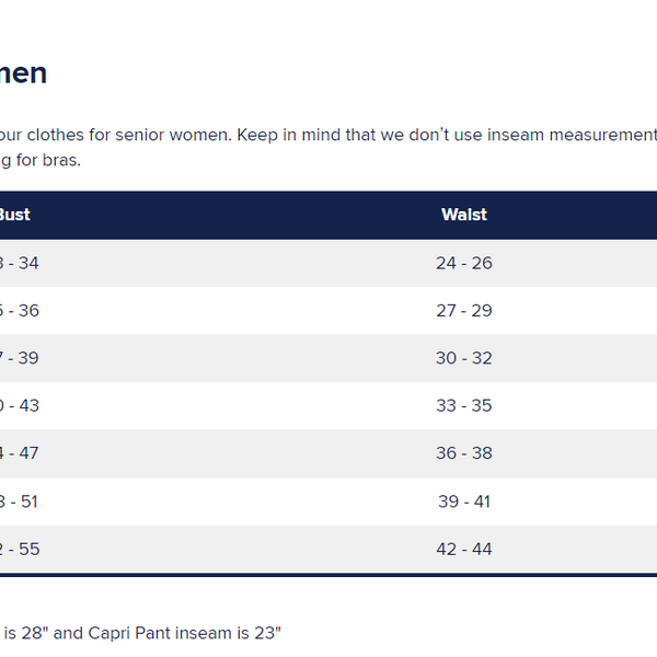 Size Chart for Women's Open Back High-Low Top