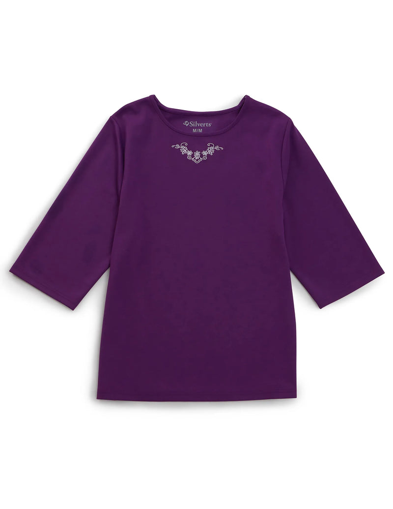 Women’s Open Back Adaptive Warm Winter Weight Top for Seniors - 3/4 Long Sleeve Scoop Shirt