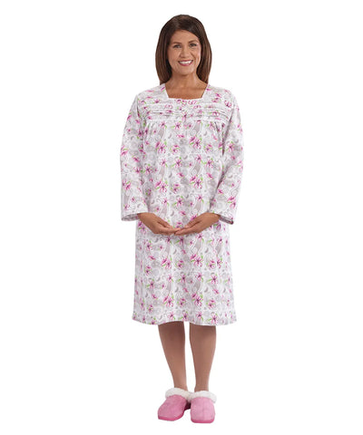 Women’s Open Back Adaptive 100% Cotton Flannel Hospital Gown With Snaps