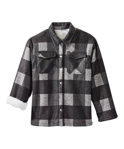 Sherpa Lined Plaid Overshirt with Magnetic Closure